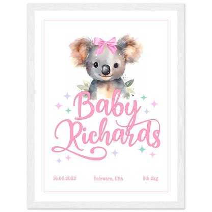 Custom Baby Name, DOB, Birth weight, Birth place Girls's Nursery Print (framed)
