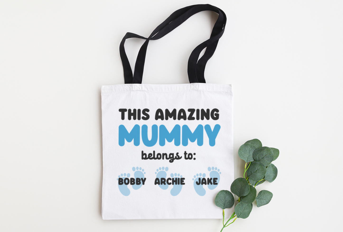 This Amazing Mummy Belongs to, Personalised Baby Boy Names Tote, New Mum Birthday, Mother's Day in Cute Baby Blue