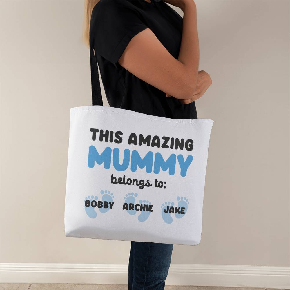 This Amazing Mummy Belongs to, Personalised Baby Boy Names Tote, New Mum Birthday, Mother's Day in Cute Baby Blue