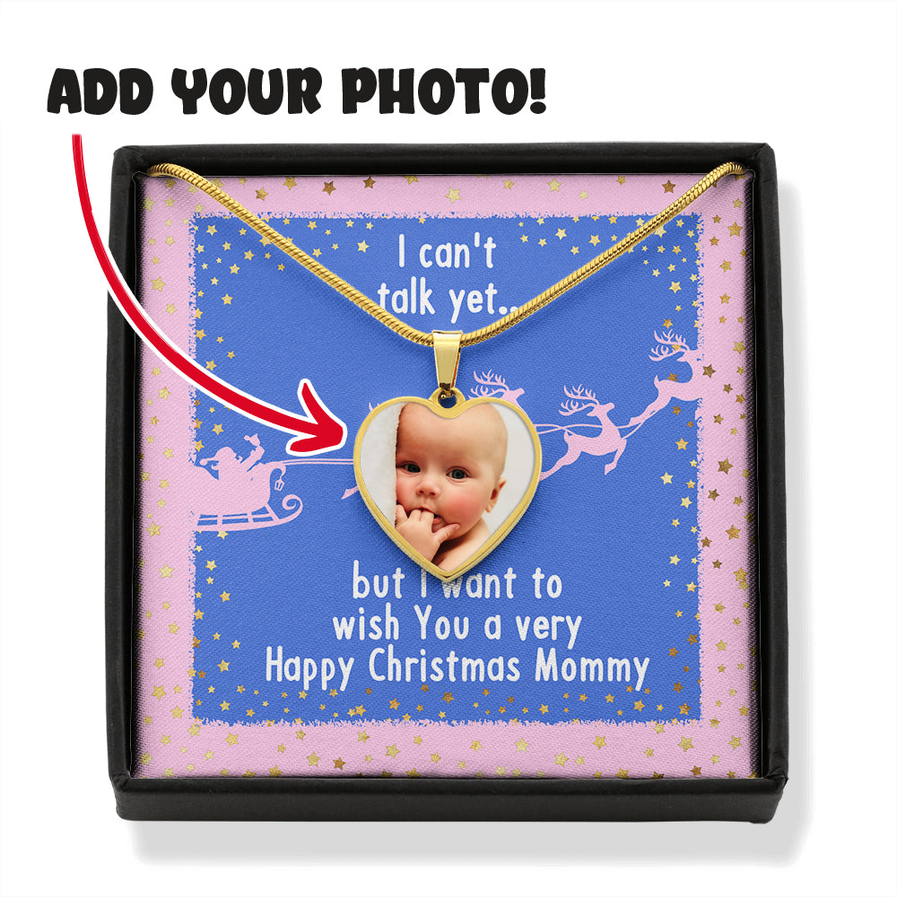 I Can't Talk Yet Happy Christmas Mommy Personalized Photo Necklace (with box)
