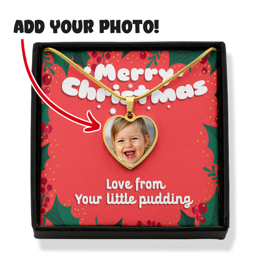 Merry Christmas, love from your little pudding Personalized Photo Necklace (with box)