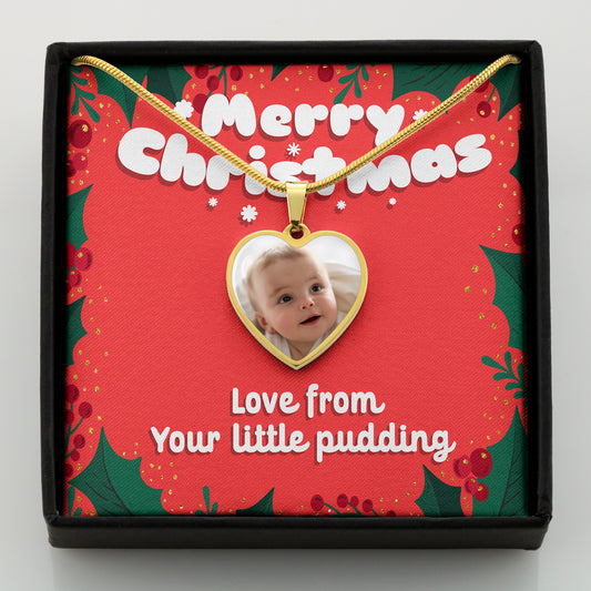 Merry Christmas, love from your little pudding Personalized Photo Necklace