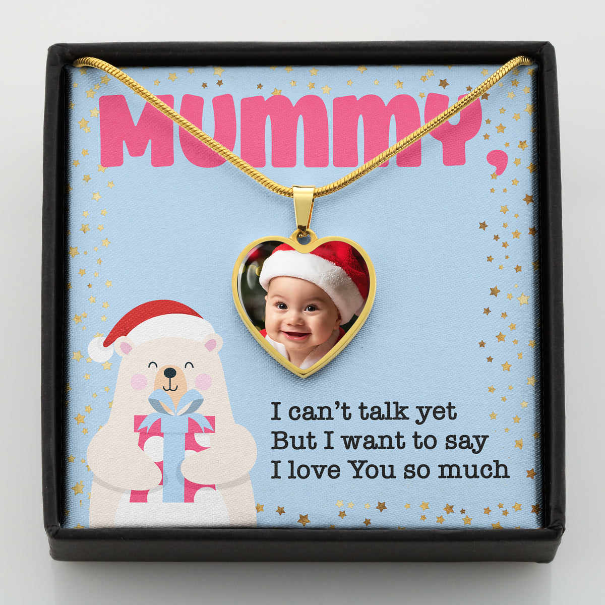 Mummy, I can't talk yet but I want to say, I Love You so much Personalized Photo Necklace (with box)