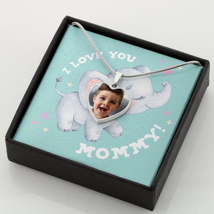 I Love You Mommy! Cute Elephant Personalized Photo Necklace (with box)