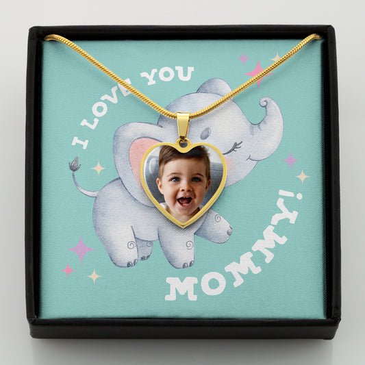 I Love You Mommy! Cute Elephant Personalized Photo Necklace