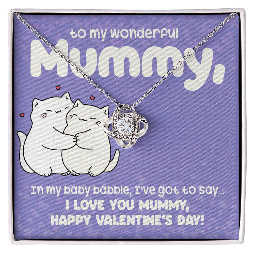 Valentine's Day Love Knot Necklace Gift for mummy, From Baby, with Cute Cat Message Card, Mother and Child love, New Baby Bond