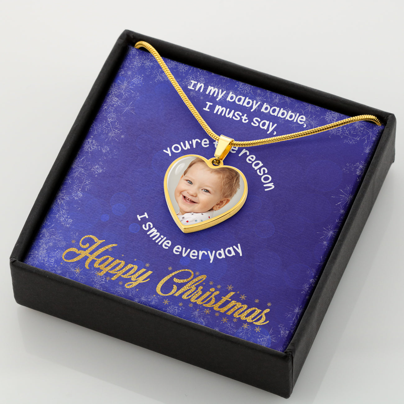 In my Baby babble, I must say, You're the reason I smile everday Personalized Photo necklace (with box)