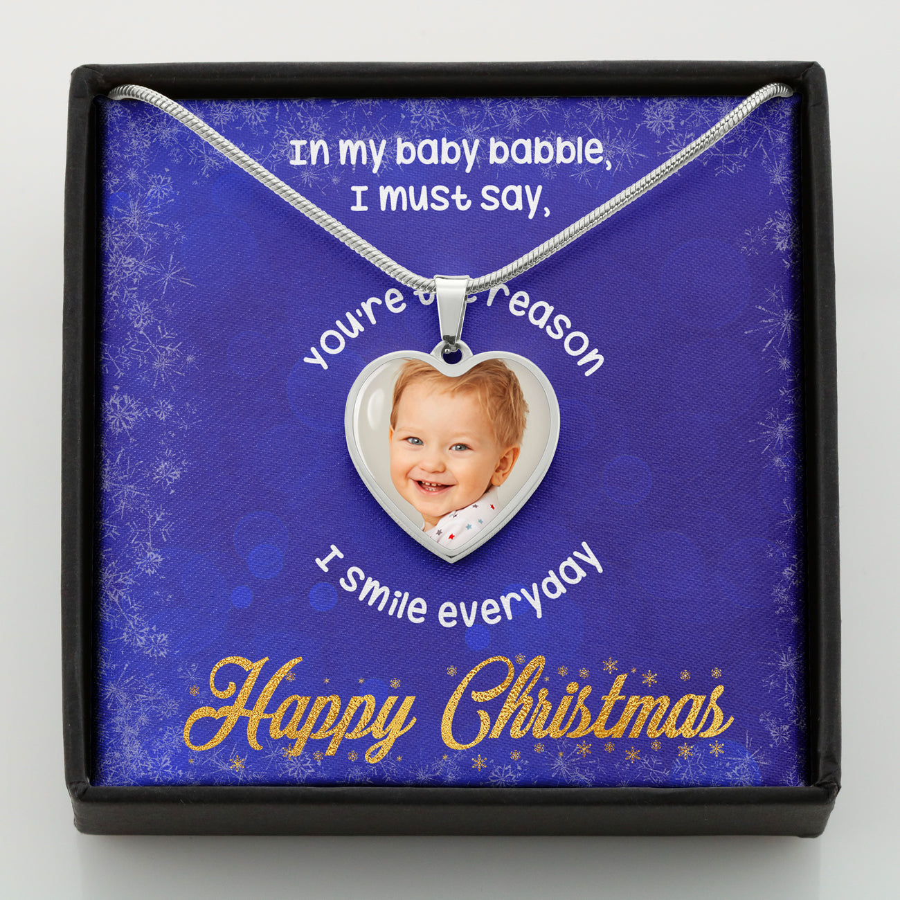 In my Baby babble, I must say, You're the reason I smile everday Personalized Photo necklace (with box)