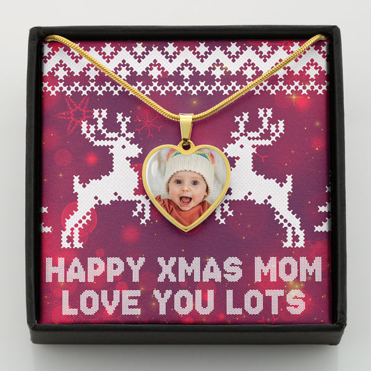 Knitted Christmas Sweater Reindeer Personalized Photo Necklace